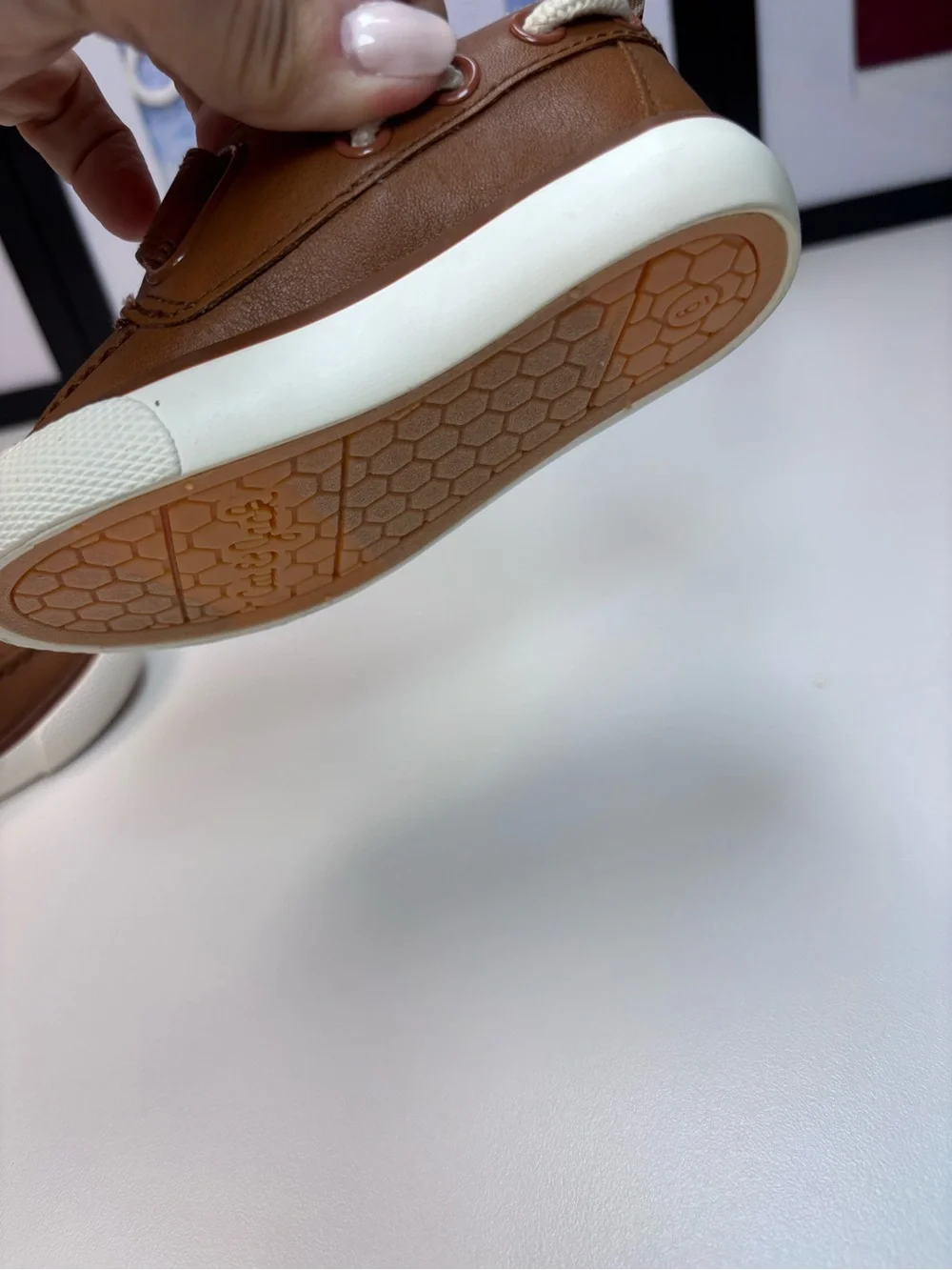 Cat & Jack Cognac Brown and White Kids Slip-On “Boat Shoe” Sneakers NWOT Size 6